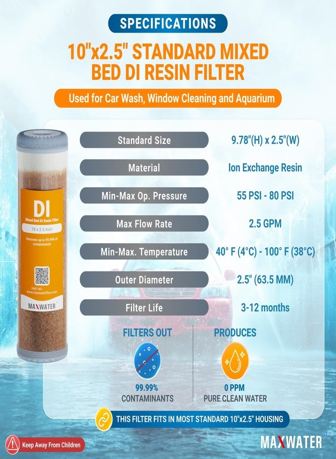 Max Water 2-Pack Refillable Mixed Bed DI Resin Filter Cartridge Fits wide style 3.15" openings standard 10" size WH Filter Housings and Systems, Car Wash, Window Cleaning, Aquarium - Image 2
